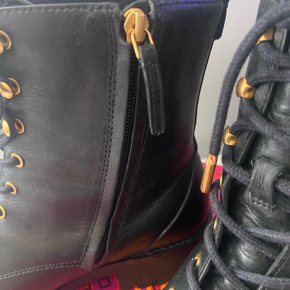 Tory Burch Black Combat Boots with Gold Eyelets - Picture 4 of 8